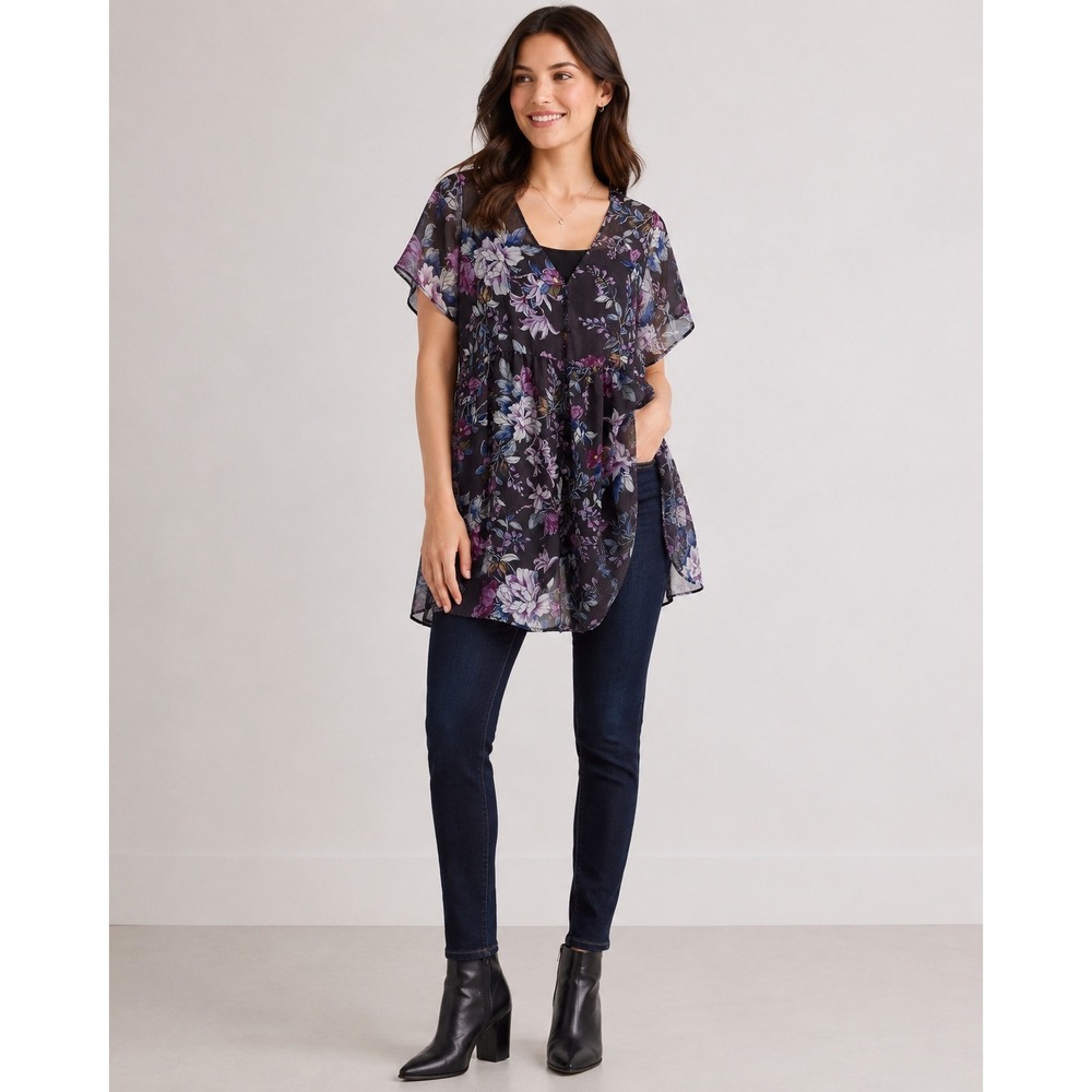 Torrid Sheer Top Womens Plus 4X Gray Polyester Floral Whimsigoth Romantic‎ Fairy